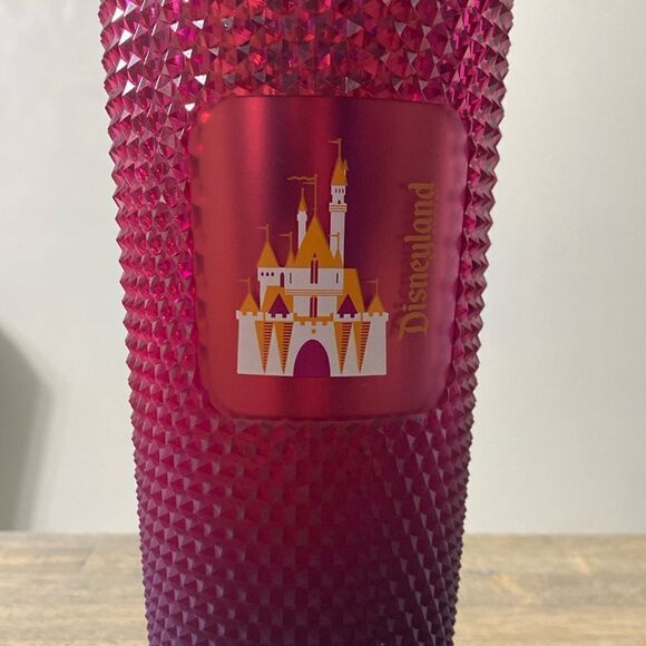 NWT-Starbucks Disneyland Castle Hot Pink Ombre Spiky Studded Cold Cup 24oz.Venti - Picture 3 of 7